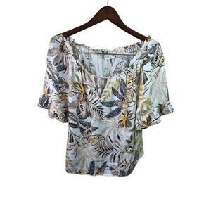 Halebob Silk Blend Off The Shoulder Tropical Print. Blouse Size Medium